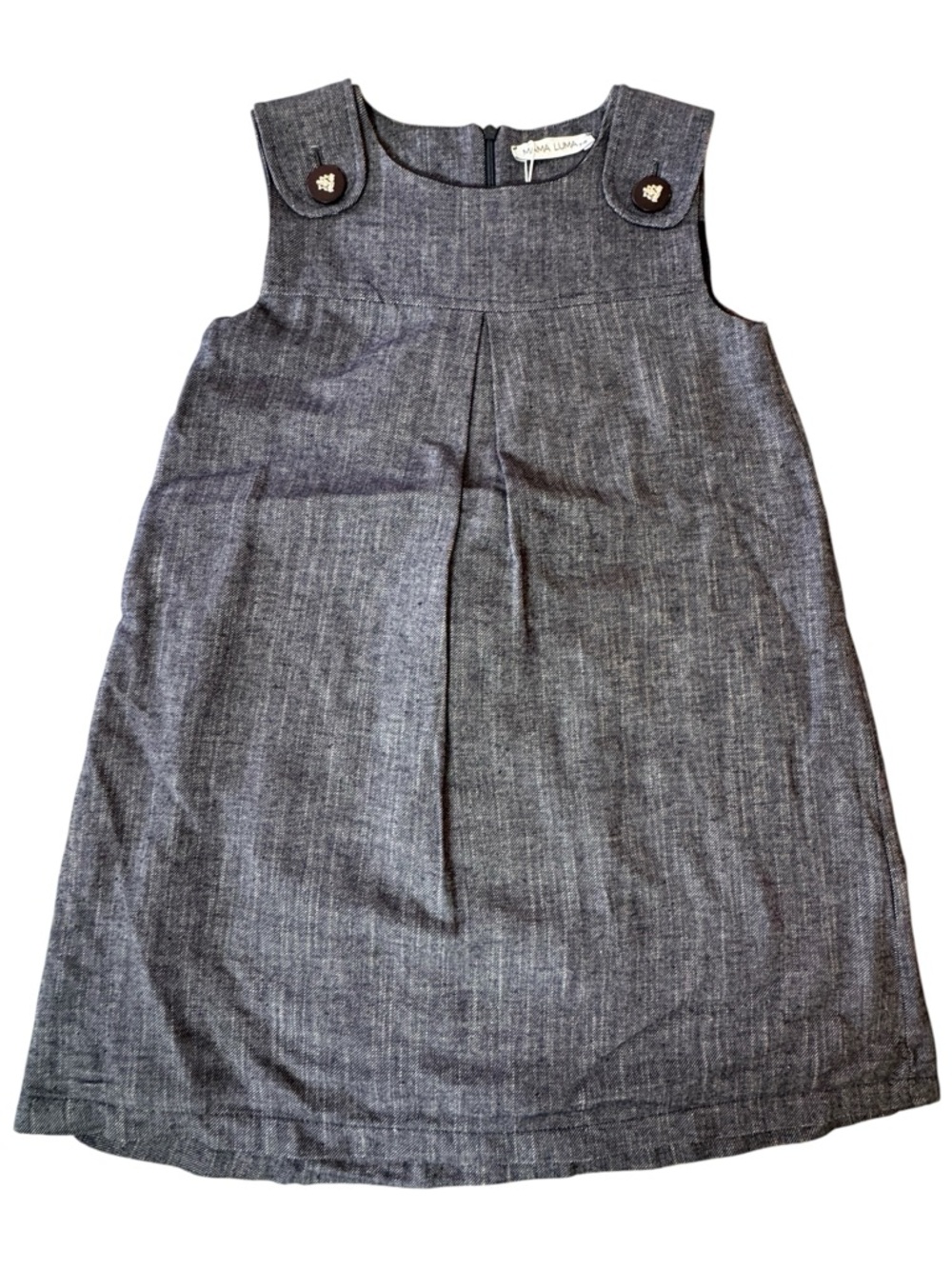 Mama Luma Denim Jumper Dress Girls Size 7/8 Blue Sleeveless Button Strap